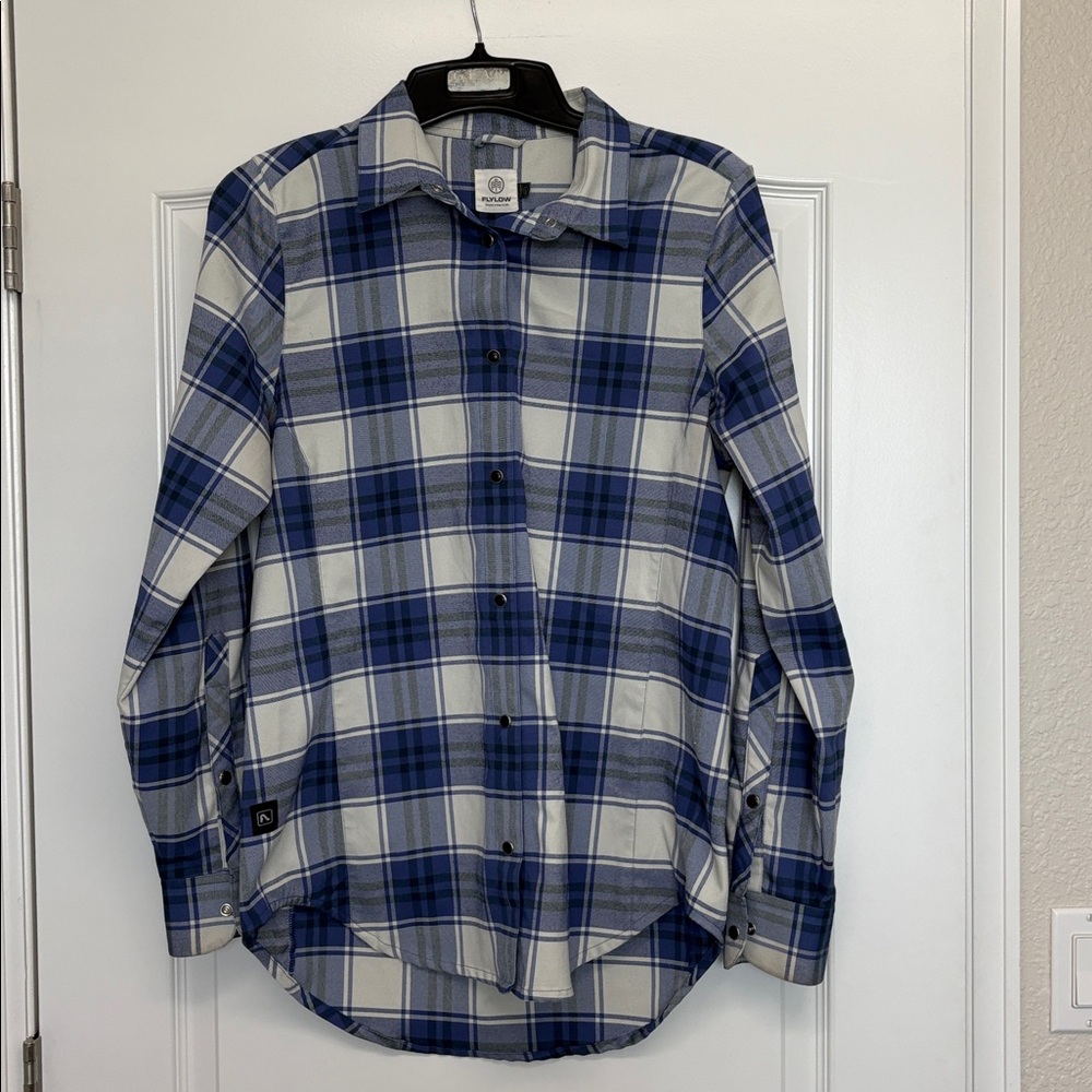 Flylow Flannel Shirt Women's Blue Plaid Snap Button
